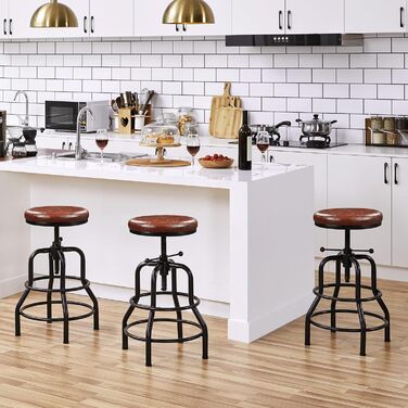 Барний стілець Yaheetech вінтажний, регульована висота, з товстим сидінням, без монтажу, з штучної шкіри, для кухні/вітальні/бару/кафе, коричневий