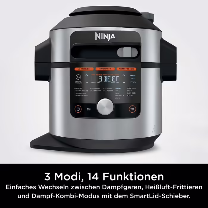 Мультиварка Ninja Foodi MAX 7,5 л 14-в-1 з розумною кришкою, скороварка, аерофритюрниця, повільноварка, термощуп, нержавіюча сталь, OL750EU