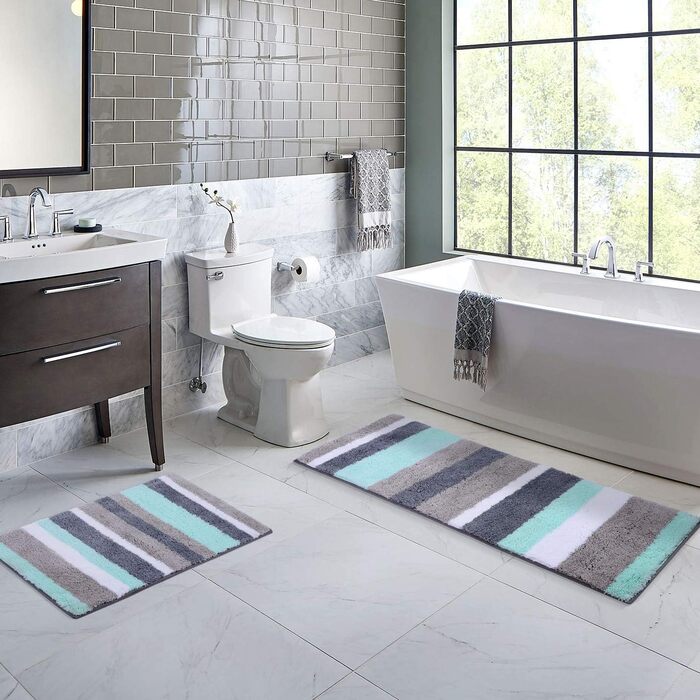 Набір килимків для ванної кімнати Homaxy (2 шт.) з мікрофібри, 40x60 см + 40x120 см, зелено-сірий. Вбираючі, м'які, з високим ворсом