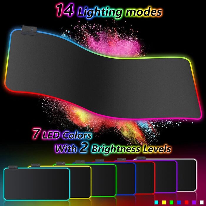 Килимок для миші ігровий RGB 900x400mm XXL чорний. Водостійкий, з підсвічуванням, антиковзаючий для ПК, ноутбука, ігор.