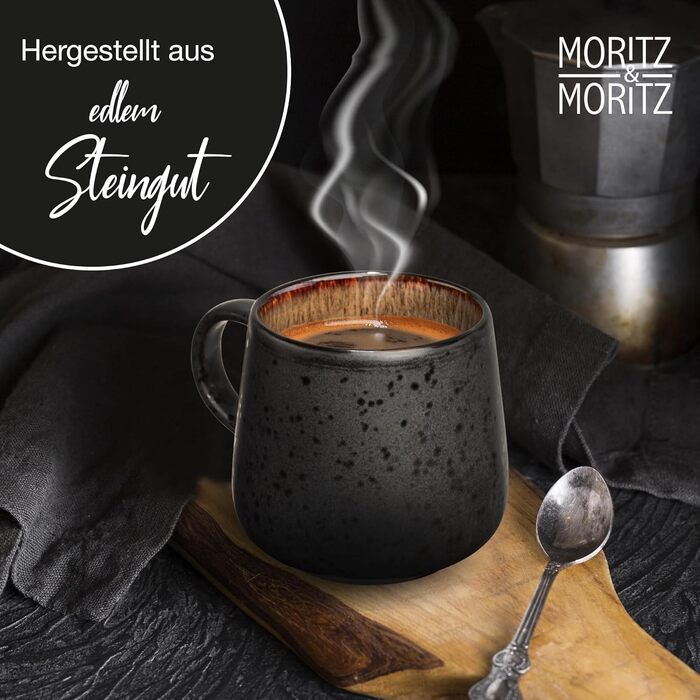 Набір з 4 чашок Moritz & Moritz SOLID - кольорові, чорний екстер'єр, з кераміки, для кави, чаю, мікрохвильова піч, безпечно мити в посудомийній машині