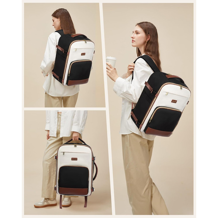 LOVEVOOK Рюкзак ручної поклажі, 40L, для подорожей та бізнесу, водонепроникний, 17.3 дюйми, для жінок, зелено-бежевий (40x20x25 см)