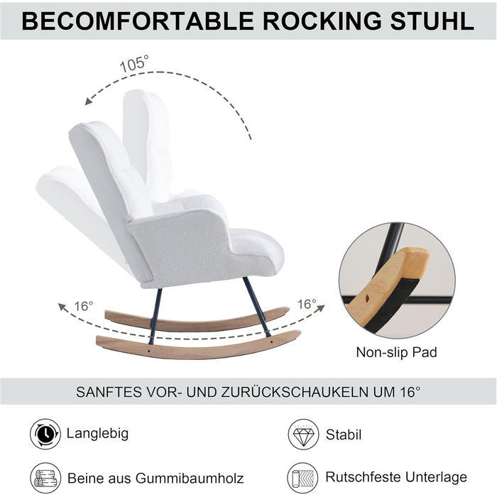 Крісло-гойдалка для годування Stillsessel з підлокітниками, біле, до 136 кг