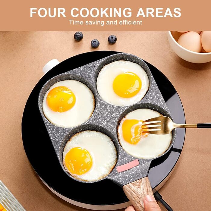 Сковорода для яєць Bobikuke з антипригарним покриттям 4 відділи чорна