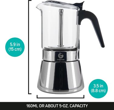 Кавоварка Espresso Gator для плити, мока-кавоварка з прозорого скла, 9 чашок (450 мл), нержавіюча сталь, 4 чашки/200 мл