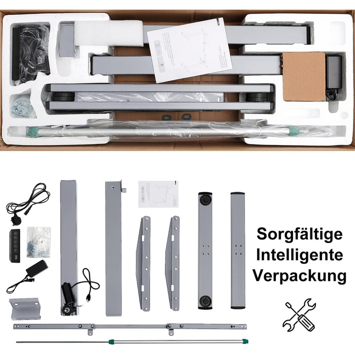 Електричний регульований стіл Flamaker: телескопічна стійка, пам'ять, сірий колір