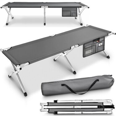 Розкладне кемпінгове ліжко TRESKO XXL, металеве польове ліжко 190 x 64 x 44 см, сіре, витримує до 150 кг