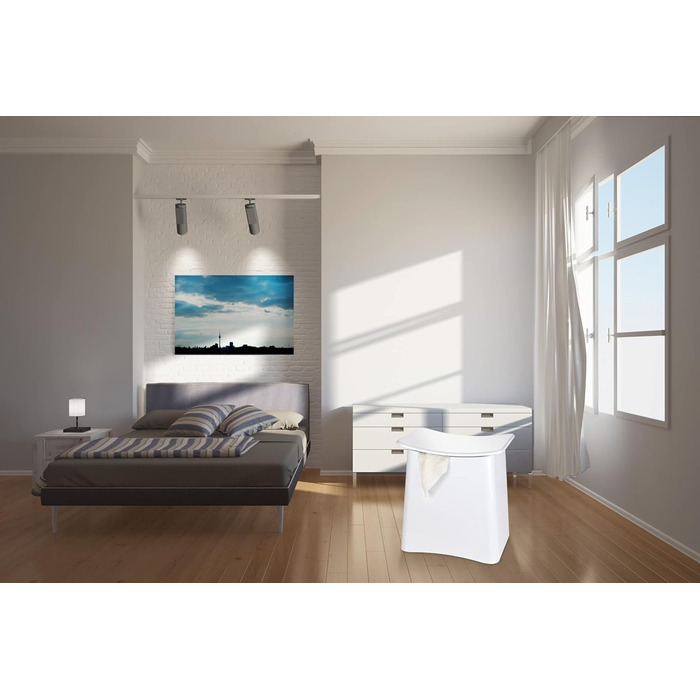 WENKO 2в1 пуф-кошик Wing Білий - для збору білизни, табурет для ванної кімнати з винімним мішком для білизни, об'єм 33 л, пластик (ABS), 45 x 48 x 33 см, білий