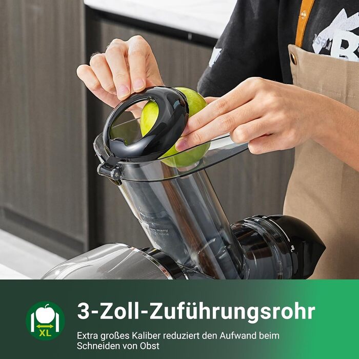 Електричний соковитискач AOBOSI Slow Juicer з 2 швидкостями, для овочів та фруктів, з 8-ступеневою спіраллю, щіткою для очищення та 2 чашами, функція реверсу, сірий