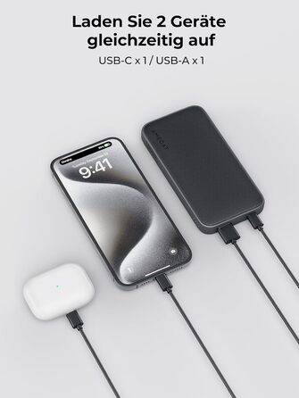 Набір з 2 шт. , ультратонкий, 15 Вт USB C, сумісний зі смартфонами, планшетами, ноутбуками, 10000mAh