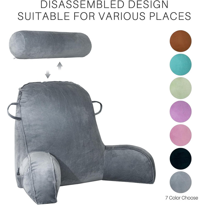 Подушка для читання MINGPINHUIUS XL для ліжка та дивана з знімною подушкою для шиї, ідеальна для дорослих, з піною з пам'яті для комфортного читання, роботи, ігор, перегляду телевізора та відпочинку (Сірий)