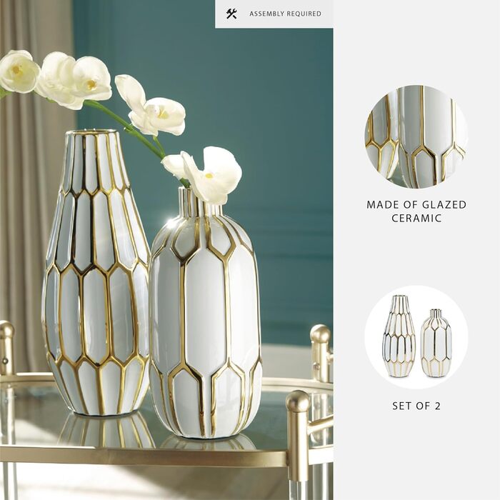 Ваза Ashley Furniture Signature Design, Mohsen, золотий декор, білий, 2 шт.