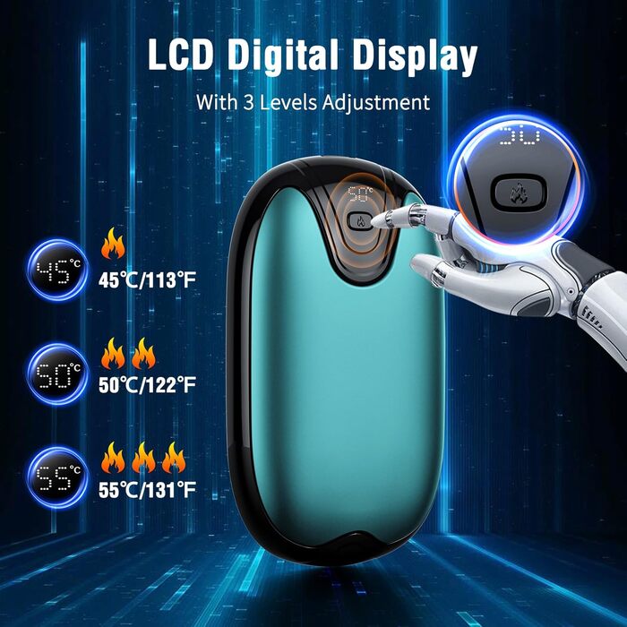 Електричні грілки для рук, набір 2 шт., перезаряджувані, портативні, 3 режими нагріву, ідеальний подарунок для спорту, гольфу, кемпінгу (блакитний)
