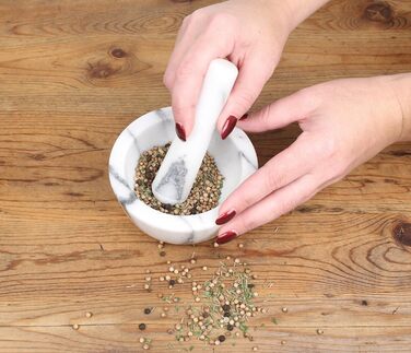 Мраморний ступка та товкачок RSVP International, 170 мл - для спецій, трав, пігулок, преміум якість, білий колір