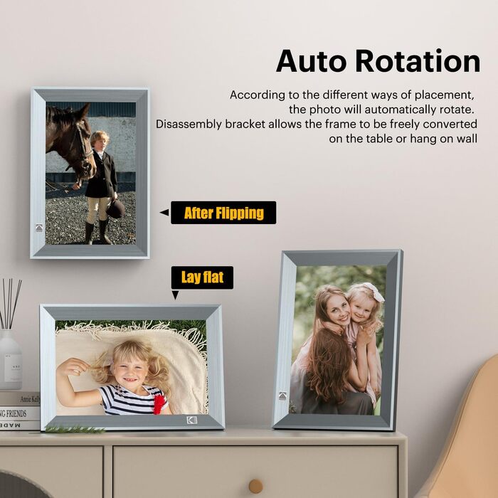 Цифровий фоторамка Kodak 10 дюймів з Wi-Fi, акумулятором 4000mAh та 32GB пам'яті, IPS HD сенсорний екран, авто-поворот, для перегляду фото та відео (10 дюймів, сірий)