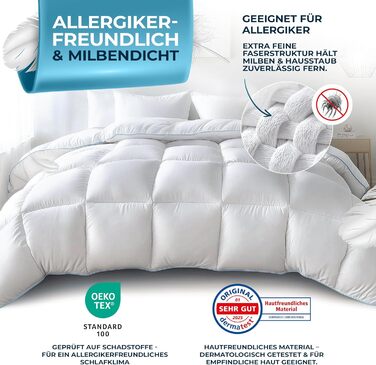 Ковдра з пуху та пера Glückstoff® 135x200 см - сертифікована в Німеччині. Підходить для будь-якої пори року. Комфортна ліжко-ковдра для сну.