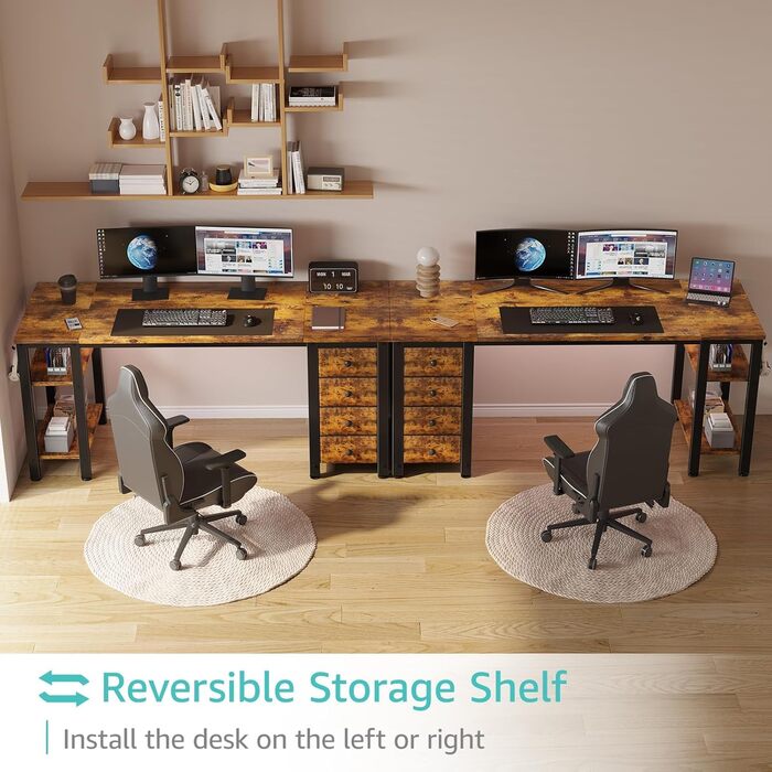 Комп'ютерний стіл Lufeiya з 4 шухлядами та полицями для зберігання, сучасний, простий дизайн, для дому, офісу, спальні, для студентів, ПК, 119,4 см, коричневий