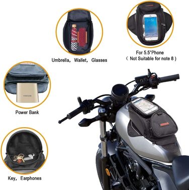 Сумка-бак для мотоцикла - Оксфордське сідло чорне Moto - Універсальна магнітна сумка для Honda Yamaha Suzuki Kawasaki Harley 5 літрів