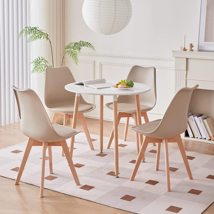 Набір з 6 стільців для їдальні, скандинавський стиль, ретро-дизайн, з м'яким сидінням, для кухні/офісу, з масивними буковими ніжками (колір: коричневий)