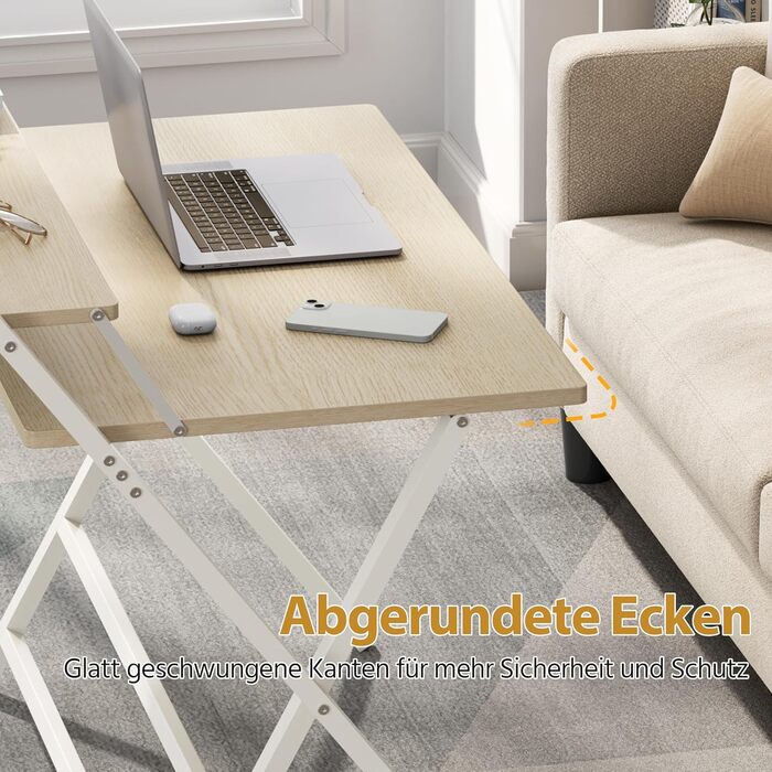 Злагоджений стіл Yaheetech Klappbar, 80 см, комп'ютерний стіл з полицею, двоступінчастий робочий стіл з підставкою для монітора, стіл для ноутбука для домашнього офісу/маленьких кімнат/вітальні, білий/80 см Д × 50 см Ш, білий (світлий колір дерева, 106.5x