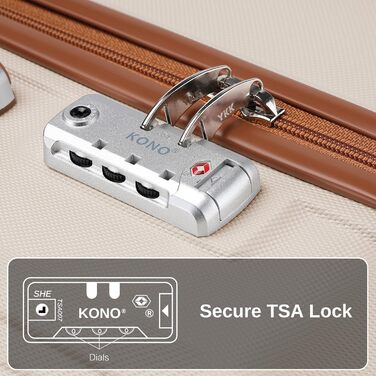 Набір валіз KONO 6-ти частинний: велика валіза, середній кофр, ручна сумка, косметичка. Колір: білий/коричневий