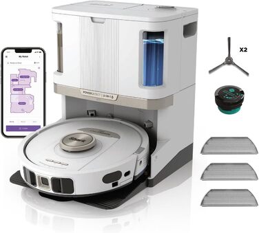 Робот-пилосос Shark PowerDetect 2-в-1 з функцією миття, самостійна очистка, навігація 3D-LiDAR, уникнення перешкод, керування через додаток, білий, AV2810ZEEUWH. Комплектація: 4 щітки, антимікробні серветки, 2 капсули (2 щітки, стандартні серветки, 1 капс