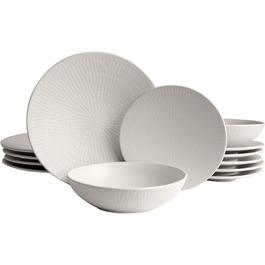 Вінтажний обідній сервіз ECHTWERK, Blanka Nature-Design, для 4 осіб, Стильний набір посуду з фаянсовою структурою з 4 обідніми тарілками, 4 бічними тарілками, 4 тарілками для супу, вершками (18 шт. )