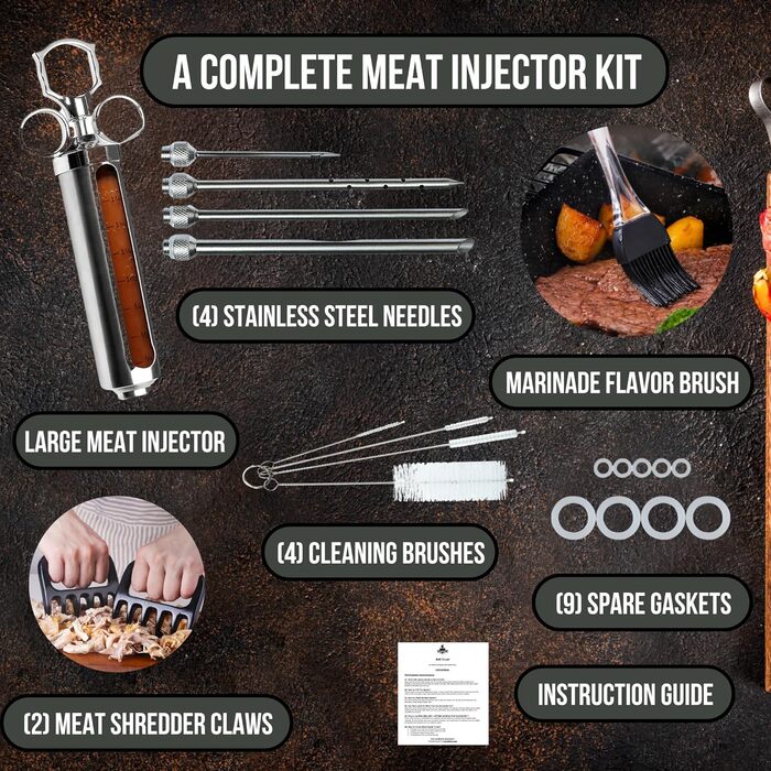 Набір для інжектування м'яса: шприц для маринування, копчення та грилю. Підходить для індички, грудки та грилю. Велика ємність з нержавіючої сталі 57 мл, без витоків та засмічень.