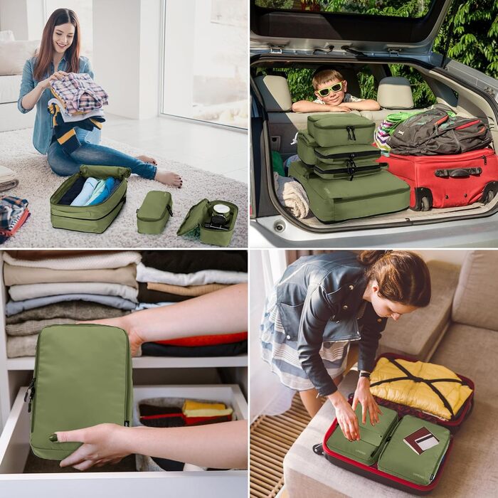 Набір органайзерів для валізи 8 шт, дорожні сумки-пакувальники з косметичкою, Army Green