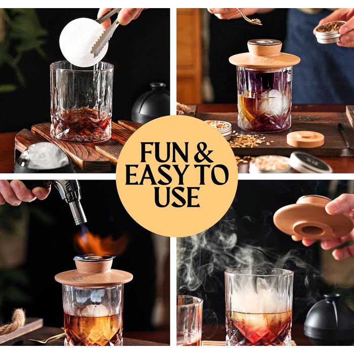 Набір для копчення коктейлів та віскі – Smoker Kit з лампою, формочками для льоду та стружкою деревини
