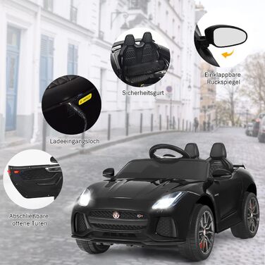 Дитячий електромобіль Jaguar COSTWAY 12V з пультом, музикою та підсвічуванням, чорний, для дітей від 3 років