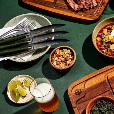 Набір ножів HexClad Essential, 6 предметів: японські леза з нержавіючої сталі Damast, Full Tang, ручки з Pakkaholz