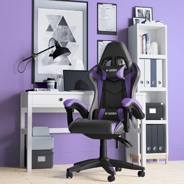 Ігровий крісло Bigzzia Ergonomічне, для підлітків та дорослих, з підголовником та підлокітниками (фіолетовий)