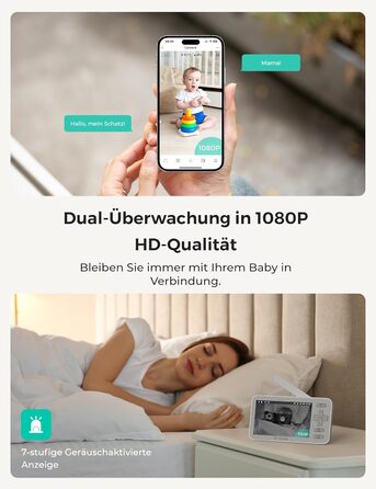 Відеоняня Dr.Care VistaView Lite WLAN з App-керуванням, Full HD 1080P камерою, розділеним екраном 720P, датчиком руху та ІЧ-нічним баченням (монітор 4