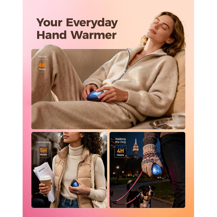 Електричні грілки для рук OCOOPA 2 шт., стильні, у формі діаманта з магнітом, перезаряджаються, для жінок, подарунок на Новий рік, для Рейно, піших прогулянок, кемпінгу, блакитні