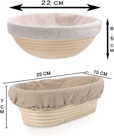 Набір для випікання хліба Yaani: гільзи для бродіння (2 шт.), щітка для тіста, ніж для хліба, 22 см та 25 см