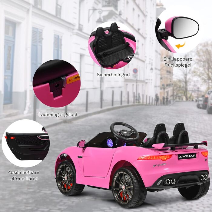 Дитячий електромобіль Jaguar COSTWAY, 12V, рожевий, з музикою, підсвіткою та пультом ДУ, для дітей від 3 років