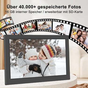 Цифровий фоторамка 10.1 дюйма WiFi з 16GB, IPS сенсорний екран, автоповорот, миттєвий обмін фото та відео через додаток Frameo (Чорний)