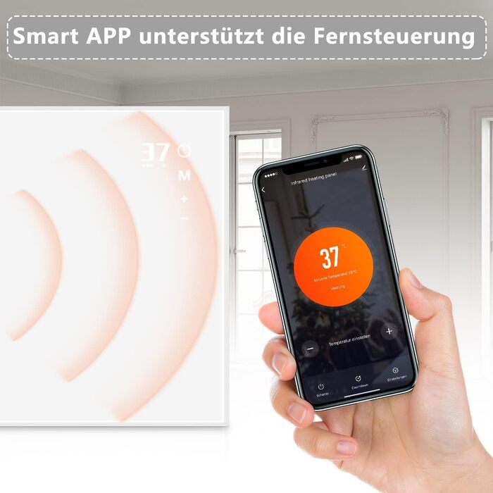 Інфрачервовий нагрівач для стін Mursche 450W з термостатом, Wi-Fi, пультом ДУ та мобільним додатком. Енергозберігаючий електричний нагрівач для дому.