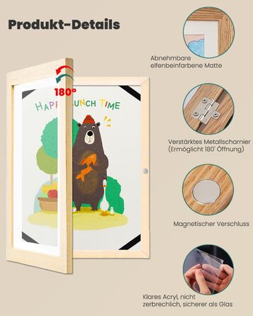 Дерев'яні рамки для дитячих малюнків, A4, 2 шт. - для школи, дому, офісу