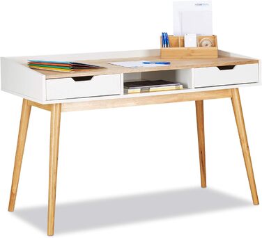Письмовий стіл Relaxdays, біло-коричневий, скандинавський дизайн, 2 шухляди, ВхШхГ 76x120x55см
