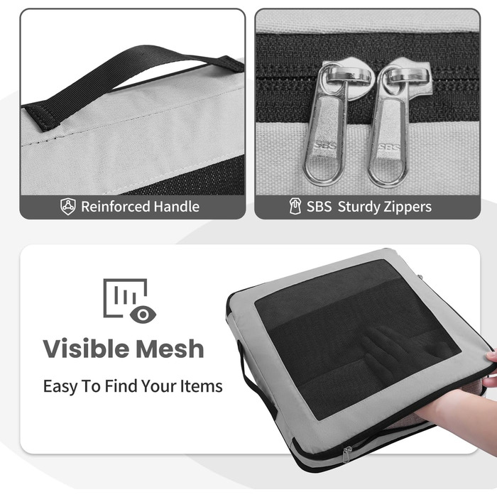 Набір компресійних органайзерів для подорожей з сіткою, розширювані пакувальні куби для одягу в валізу, сірі, 6 предметів