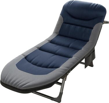 Розкладне кемпінгове ліжко XXL з регульованою спинкою, посилене полеве ліжко для відпочинку на природі та вдома, синій колір