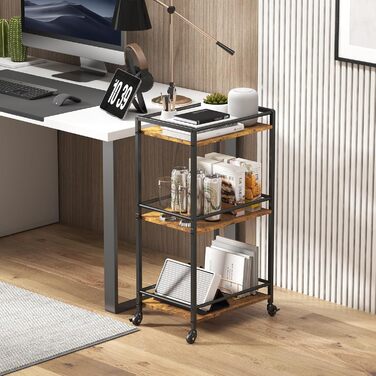 Кухонний візок Lifewit з 3 рівнями, сервірувальний візок на колесах, візок-бар для кухні, вітальні, їдальні, офісу (колір: коричневий, розмір: 43,2 x 30 x 81,5 см)