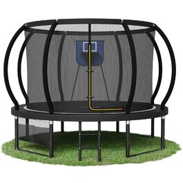 Батут садовий Devoko з сіткою та баскетбольним кільцем, діаметр 305 см, до 150 кг - для дітей та дорослих, чорний