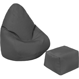Дитяче крісло-мішок Loft 25 Водостійкі меблі Крісло-мішок для крісла в приміщенні на відкритому повітрі Ергономічний дизайн для підтримки тіла (темно-сірий, крісло-мішокпідніжка)