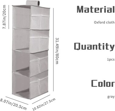 Підвісна полиця для шафи, шафа-органайзер XiXiRan з 4 відділеннями, з 12 бічними сітчастими кишенями для сімейного шафи.
