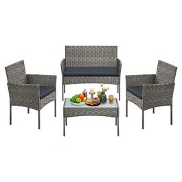 Набір садових меблів SONGMICS 4-х місний, з PE-ратан, для тераси та балкону, сірий (GGF004TZ01)