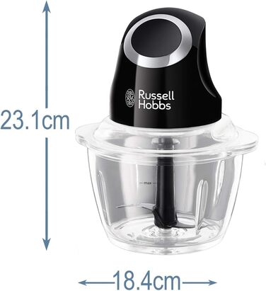 Подрібнювач Russell Hobbs Desire Mini для овочів та цибулі, 500 мл, скляна чаша, матовий чорний, 200 Вт, 24662