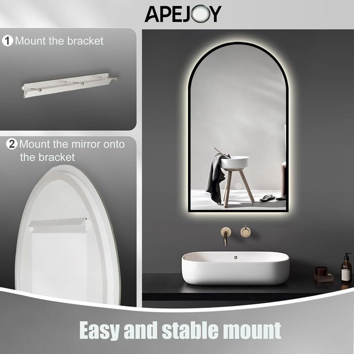 Дзеркало для ванної кімнати овальне з підсвічуванням 75x45 см, LED, сенсорне керування, зміна кольору світла (чорний)